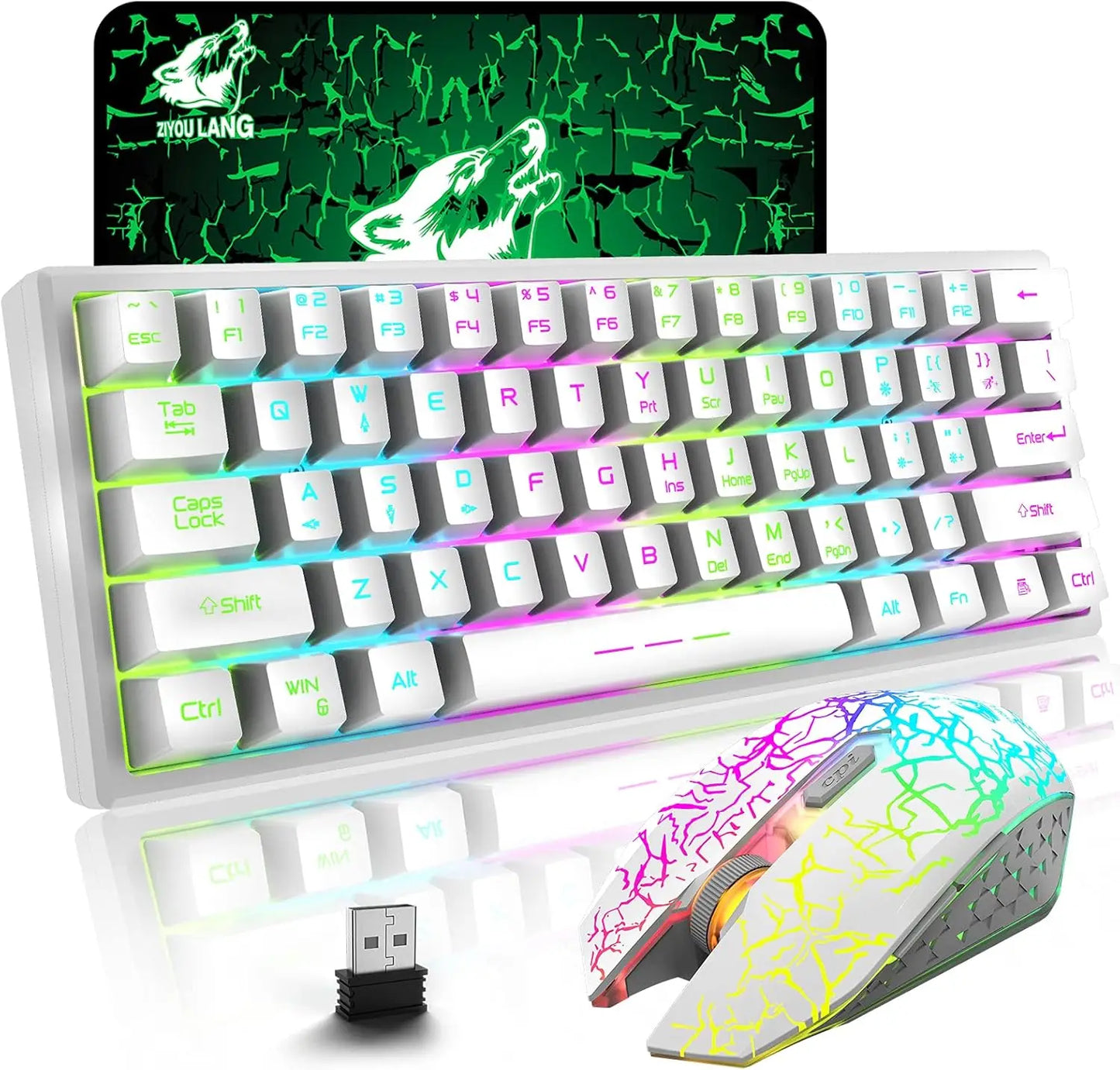 Wireless Gaming Keyboard and Mouse Combo, Rainbow LED Backlight