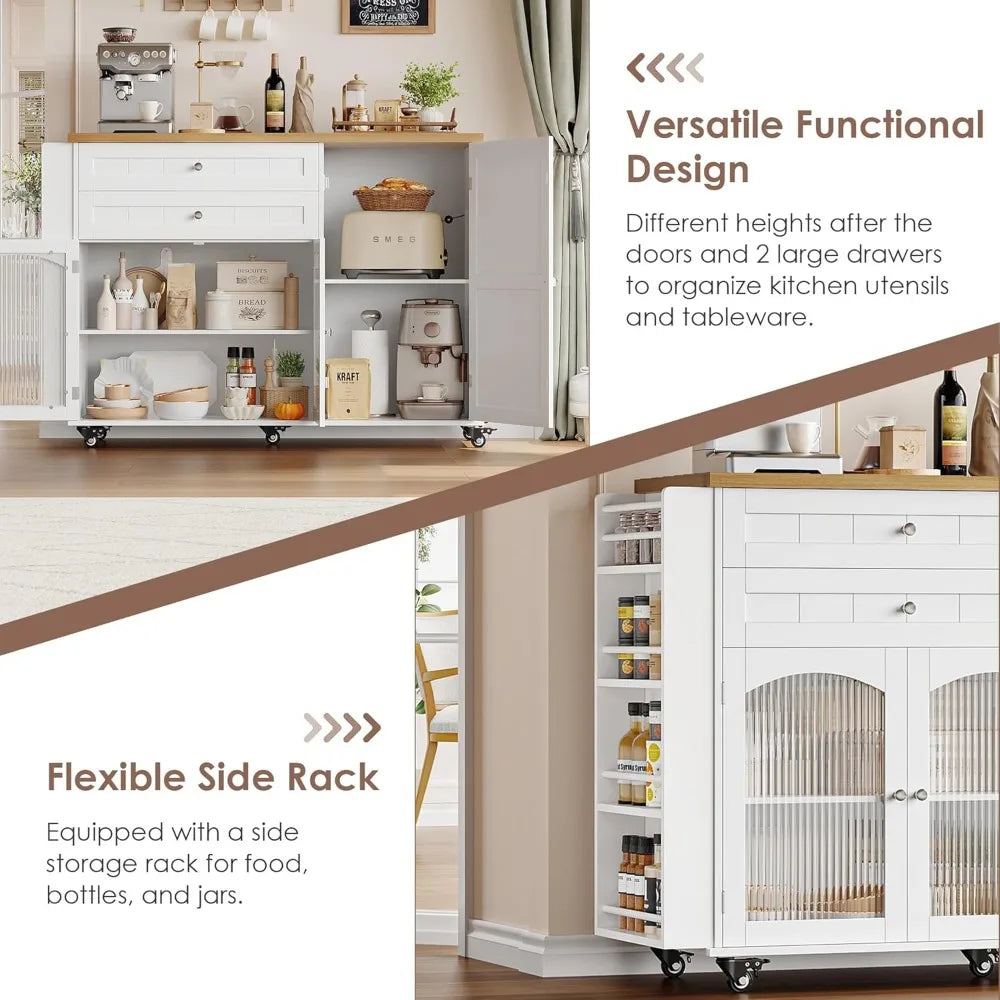 Rolling Kitchen Island on Wheels with Wood Drop Leaf Countertop