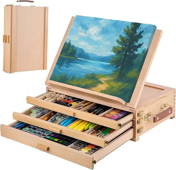 Portable Beechwood Desktop Art Easel with 3 Drawers