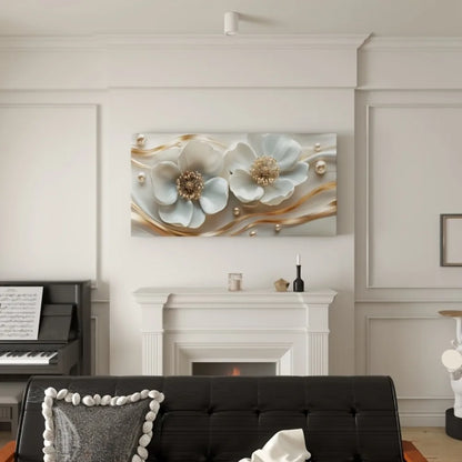 Modern abstract white floral canvas wall art
