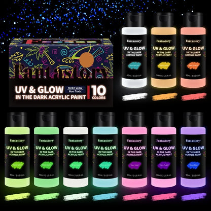 Neon Glow Acrylic Paints, 2IN1 Waterproof Paint